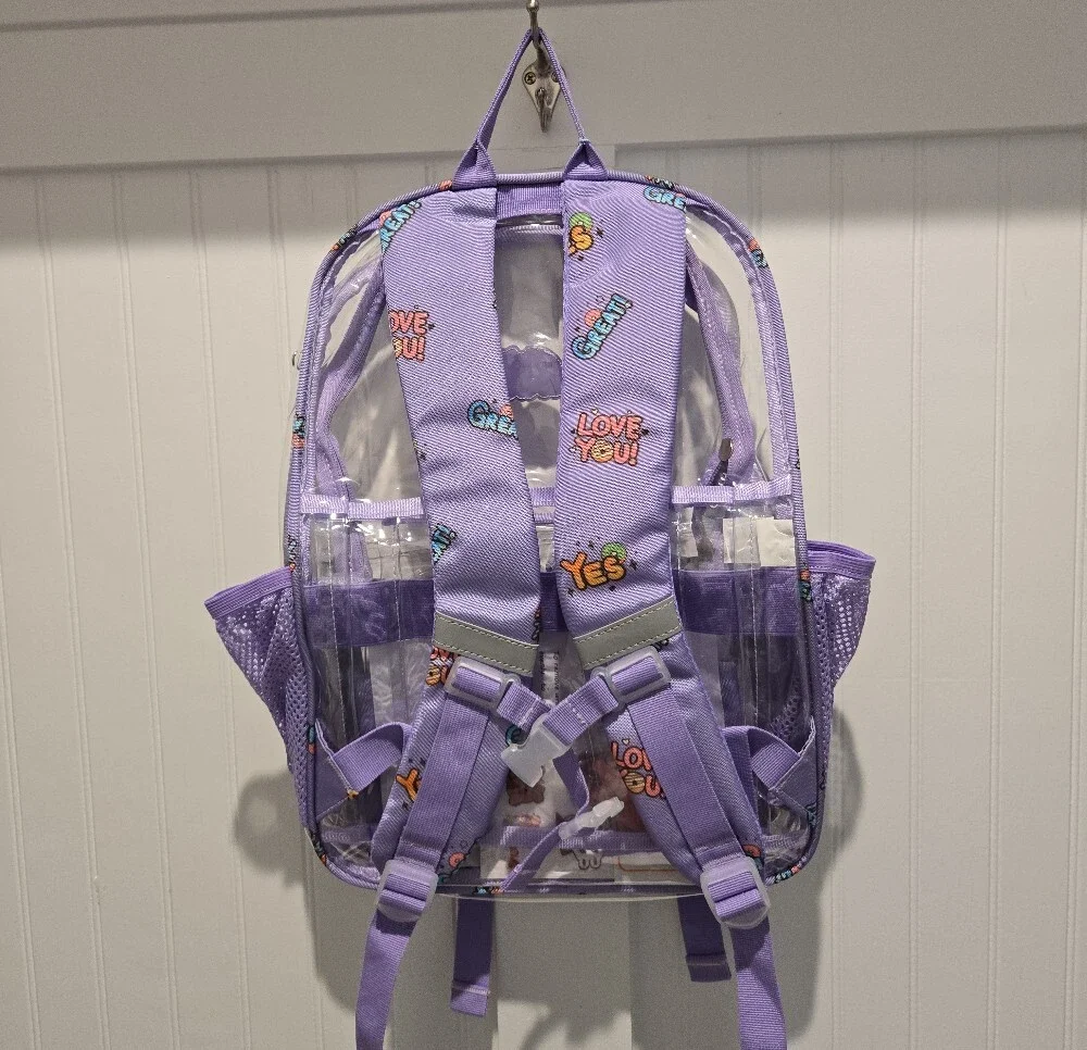 HTWO Clear Backpack Kids Purple PVC School Book Bag New with Tags Adjustable